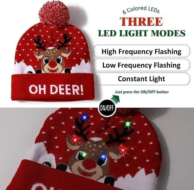 3er Set LED Mütze Oh Deer & Rentier & Tanne Weihnachtsmütze Mützen Weihnachten