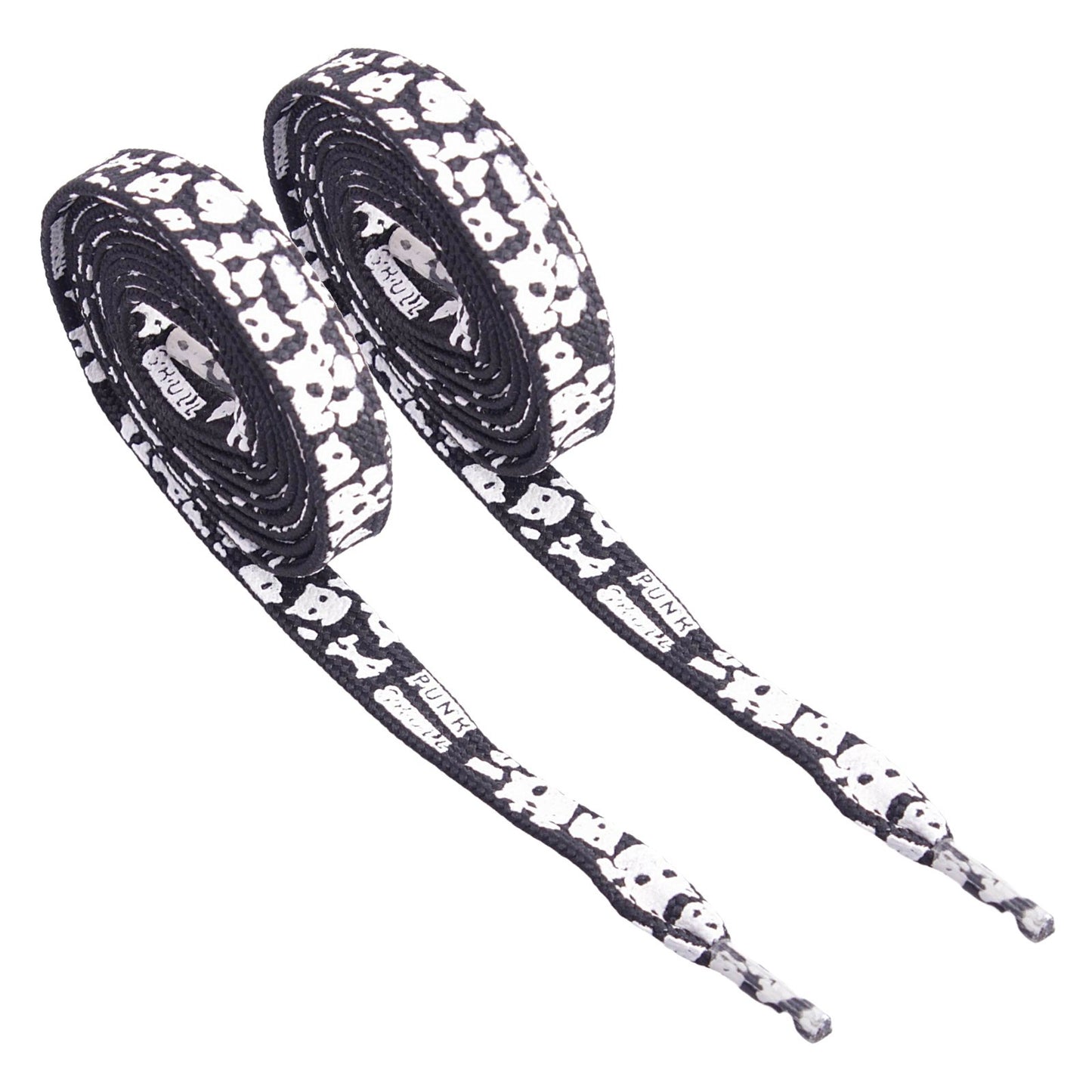 5 Paar Schnürsenkel Schwarz/Weiß Skull Punk Flachsenkel Senkel Sportschuhe 115cm