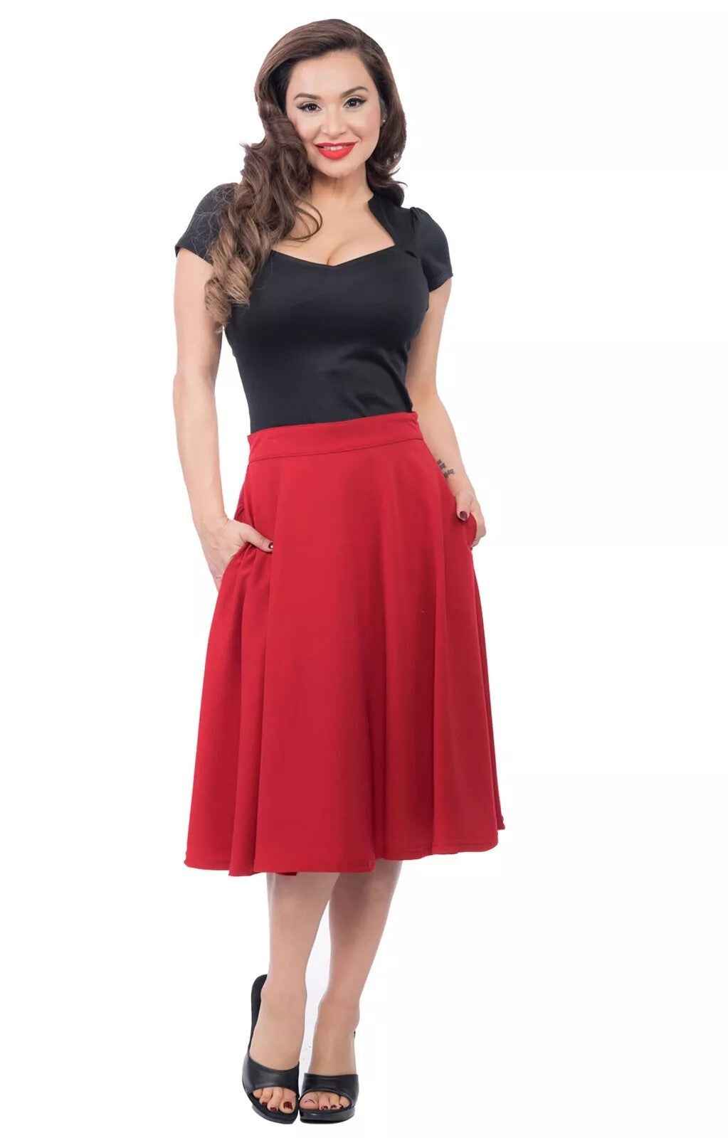Steady Clothing Tellerrock Rot Größe L Damen High Waist Swing Vintage Rock