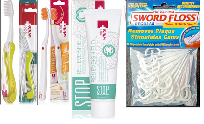 edel+white Zahnpflege Set | Zahngel, Softbürsten & Zahnseide | sensitiv & mobil