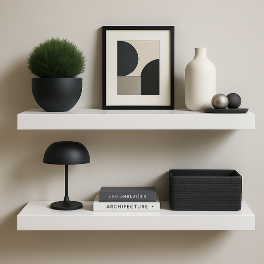 2x Wandregal 90 cm Weiß Hochglanz Regal Schweberegal Wandboard Deko modern Set