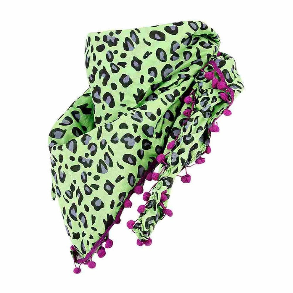 4er Set Leo Tücher Damen Halstuch Pompons Animal Print Boho  Boho Festival Schal