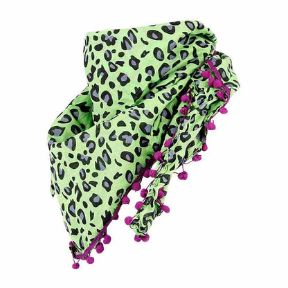 4er Set Leo Tücher Damen Halstuch Pompons Animal Print Boho  Boho Festival Schal