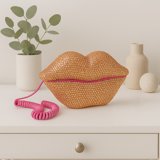Telefon Mund-Lippen-Design Pink mit Strass Telephone Festnetz Schnurgebunden