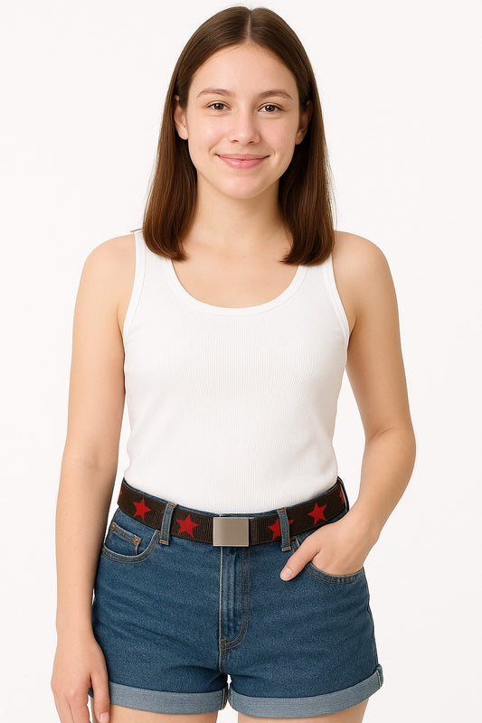 Gürtel Belt Dunkelgrün mit Roten Sternen 110 cm Hüftgürtel Unisex Accessoires Mode