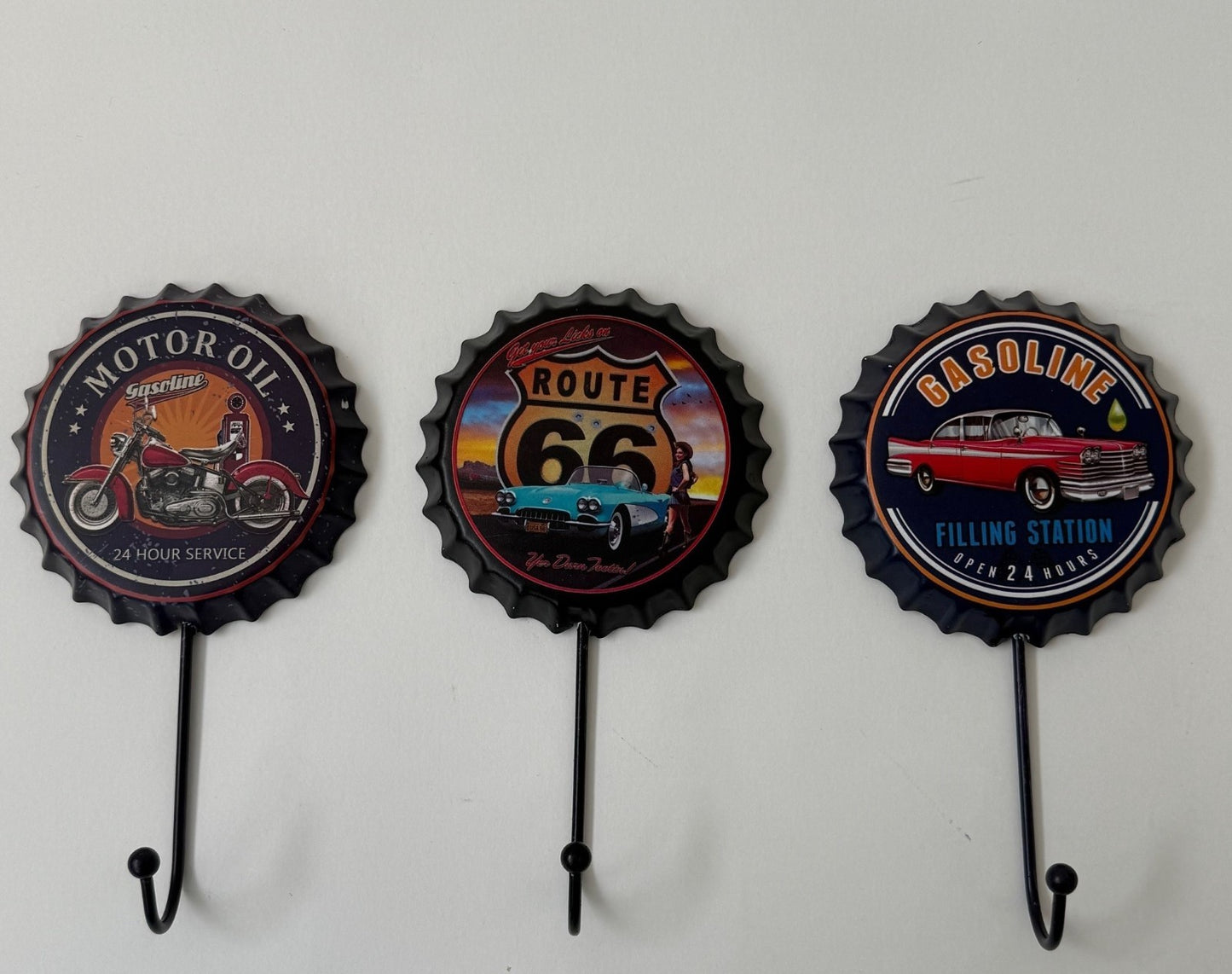 3er Set Blechschilder Kronkorken Metall Haken Wandhaken Kleiderhaken Retro Deko