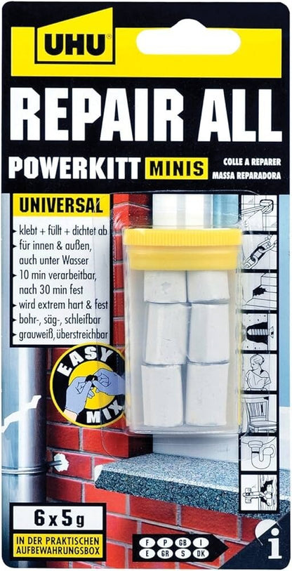 UHU Reparaturset Kleber + Powerkitt + Montageband Heimwerken Basteln Alleskleber