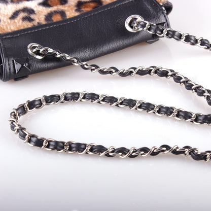Umhängetasche Leopard Schwarz/Braun/Weiß Plüsch Tasche Studs Crossbody Damen