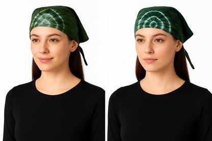 2er Set Bandana Kopftuch Dreieck Kopftuch Batik Grün Dreiecktuch Sommer Leicht Haarband