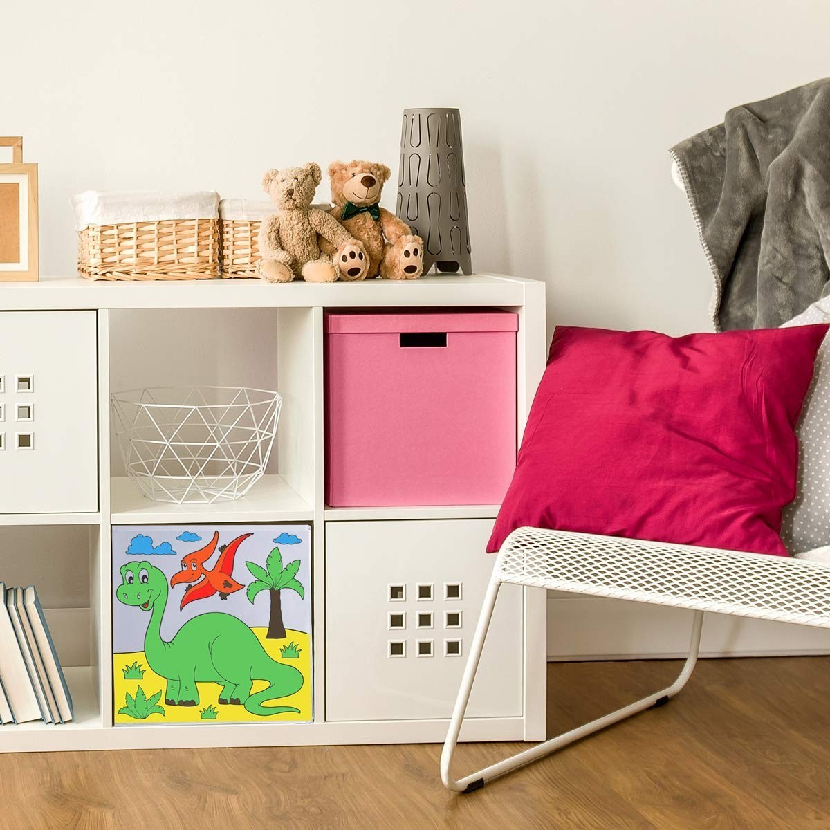 diMio Aufbewahrungsbox Dino 35x35x33cm zum bemalen inkl. Buntstifte Faltbox Korb