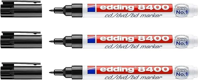 3x Edding 8400 CD DVD BD Marker 0,5-1 mm Schwarz Permanentmarker Rundspitze