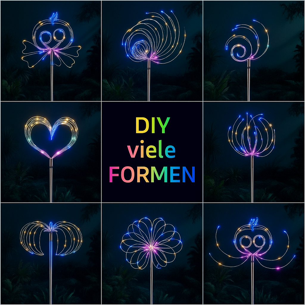 5x Gartenstecker 90 LED Feuerwerk Licht außen Garten Deko Leuchte Timer bunt