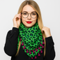 Tuch Leoparden Muster Grün Pompons Halstuch Damen Retro Vintage Tuch Animal Leo
