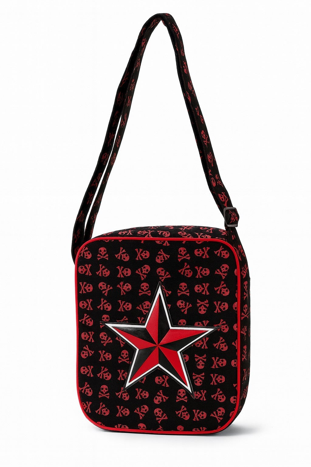 Umhängetasche Schwarz/Rot Totenköpfe Stern Crossbody Schultertasche Handtasche Damentasche