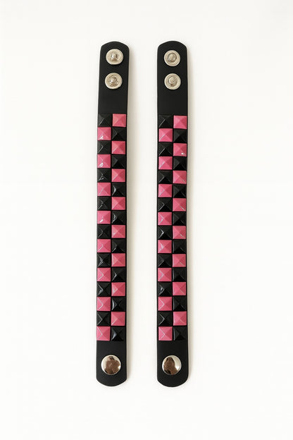 2er Set Armband Schwarz Pink Nieten Armschmuck Schmuck Accessoire Punk Festival
