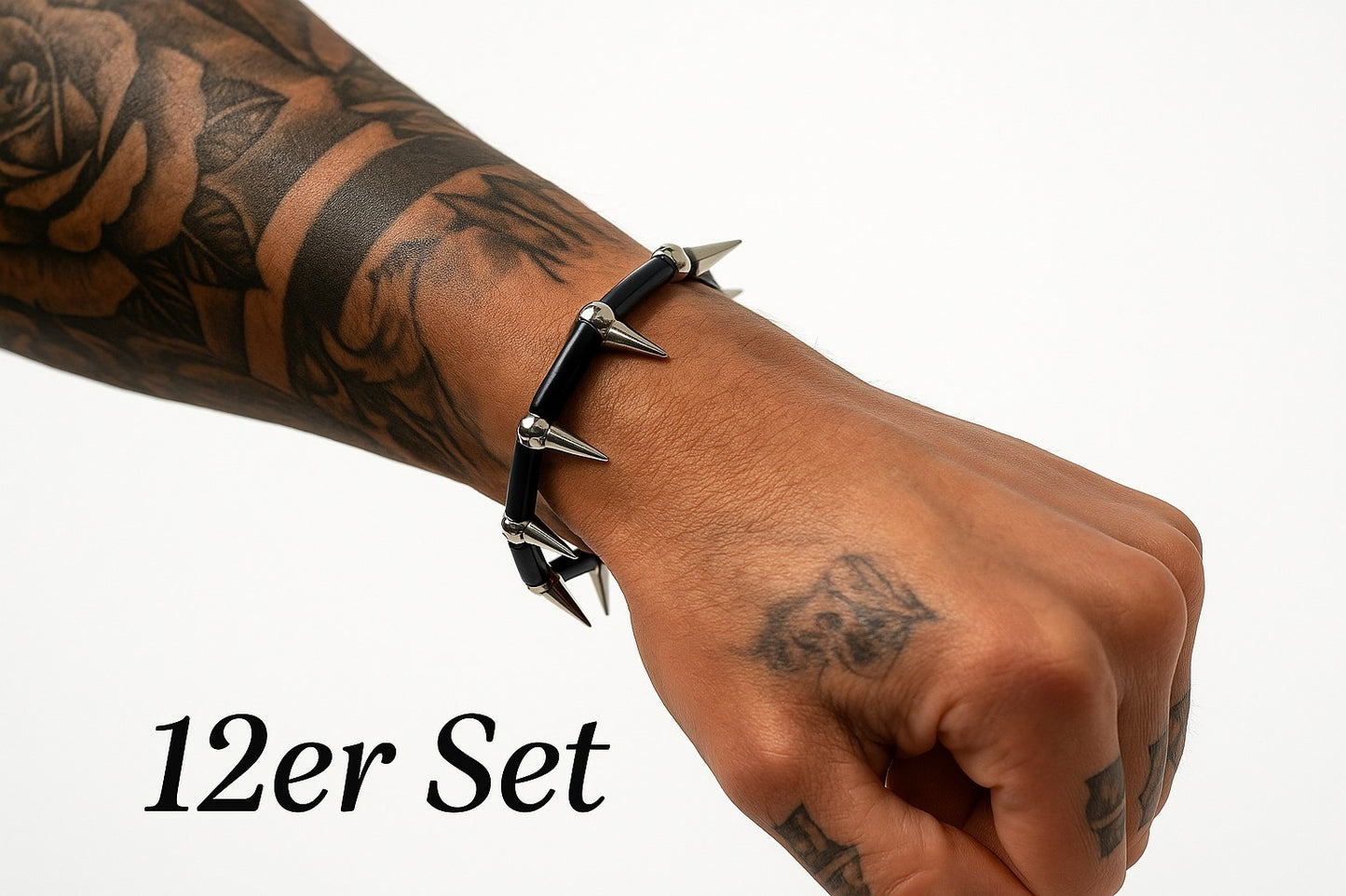 12er Set Armbänder Schwarz/Silber Spikes Rock Metal Biker Punk Gothic Giveaways