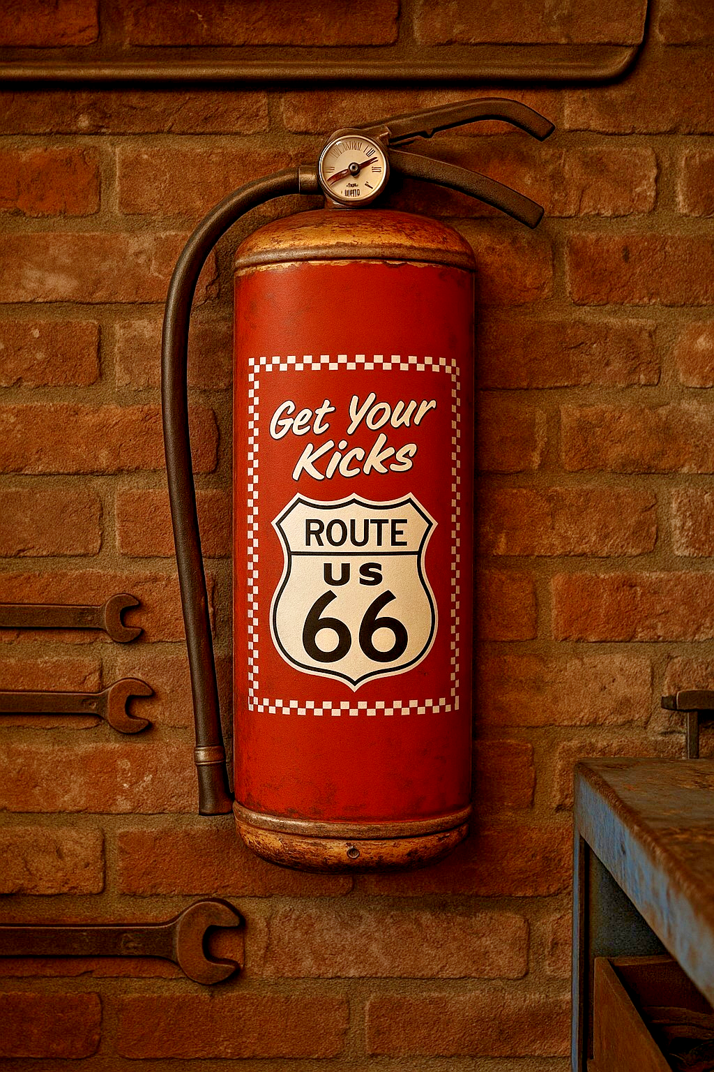 Blechschild Get Your Kicks Route 66 Feuerlöscher Rot 47x23x8 cm Vintage Retro