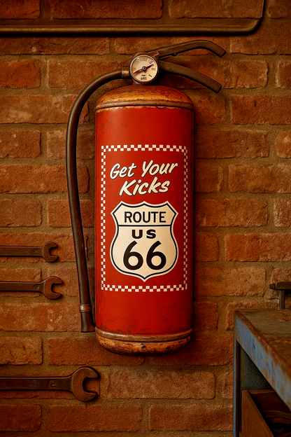 Blechschild Get Your Kicks Route 66 Feuerlöscher Rot 47x23x8 cm Vintage Retro