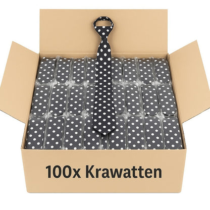 Aktion 100x Krawatte Schwarz Weiß Gepunktet Schmal Satinoptik Herren Großhandel