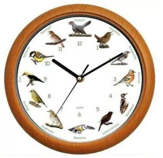 Vogelstimmen-Wanduhr mit 12 authentischen Vogelgesängen heimischer Vögel!