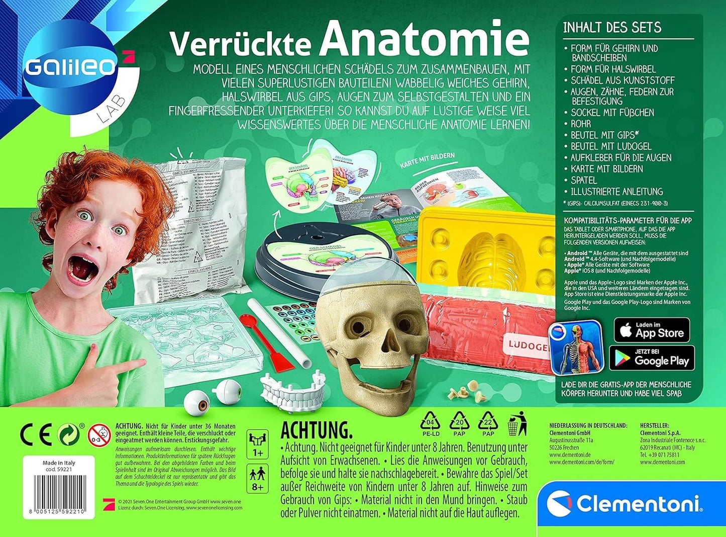 Clementoni 59221 Galileo Lab Verrückte Anatomie Experimentierkasten Schädel