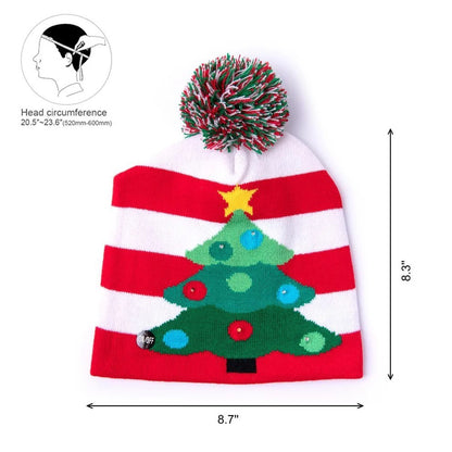 LED Licht Mütze Rot Weiße Tanne Weihnachtsmütze Weihnachten Bommel Beanie Strickmütze