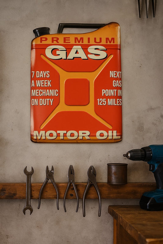 Blechschild Premium Gas Kanister Deko Schild Werkstatt 48x35 cm Vintage Garage