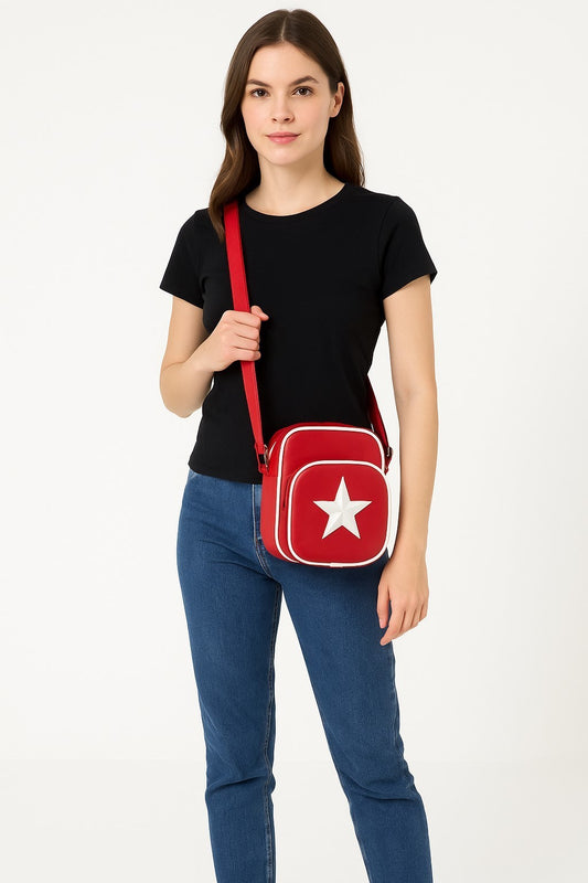 Umhängetasche Rot mit Stern Klein Tasche Mode Crossbody Schultertasche Handtasche Damen