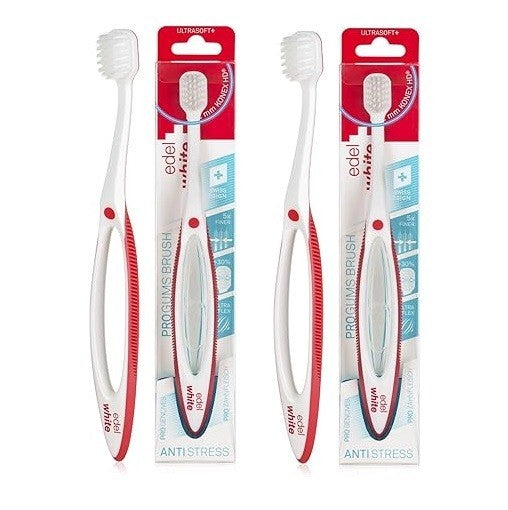 2x edel white Zahnbürste Pro Gums Ultrasoft+ Anti Stress Breiter Bürstenkopf