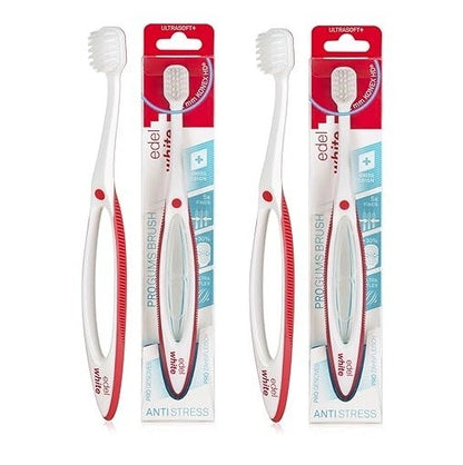 2x edel white Zahnbürste Pro Gums Ultrasoft+ Anti Stress Breiter Bürstenkopf