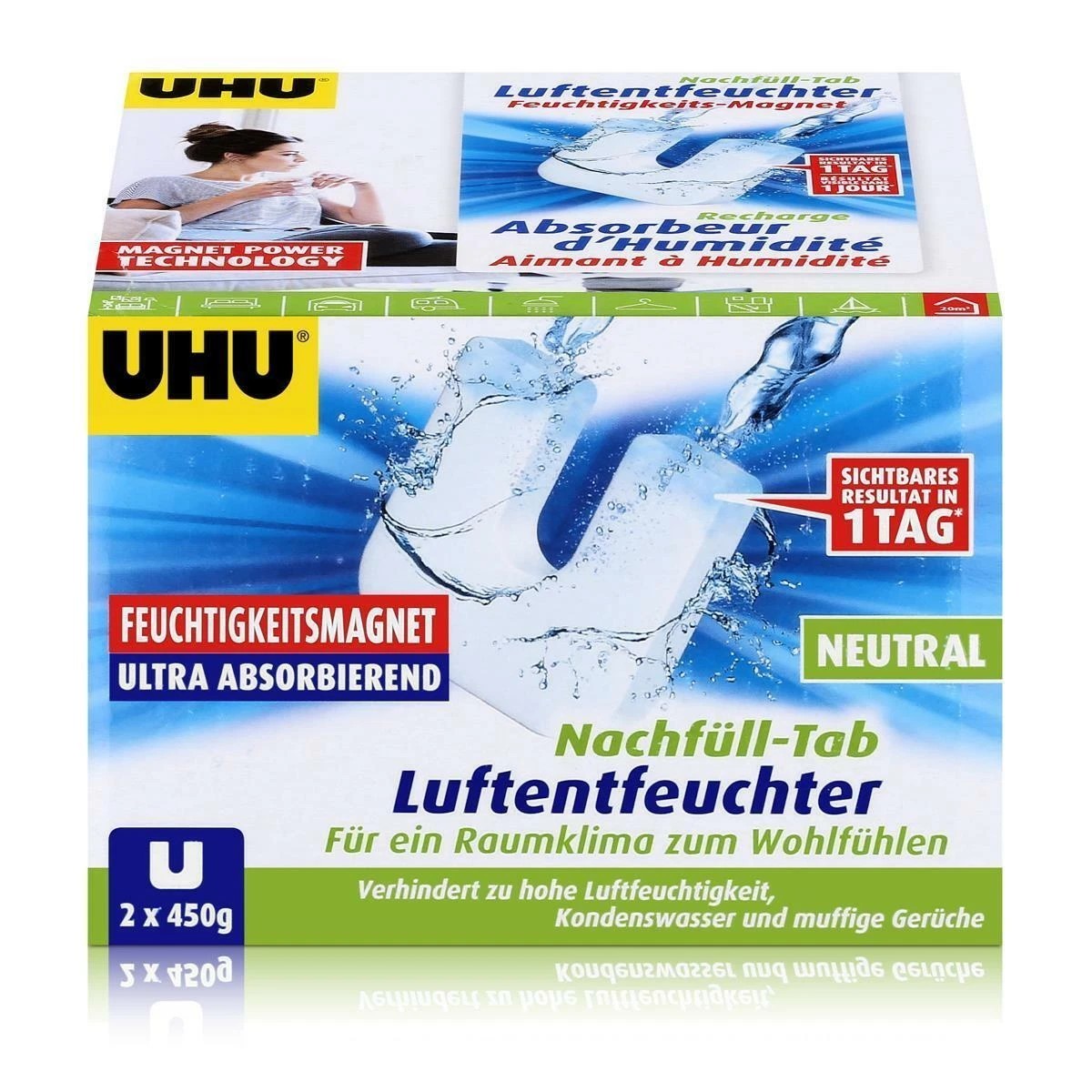 Uhu Original Luftentfeuchter 2x 450g Magnet Nachfüll Tab Feuchtigkeitsmagnet