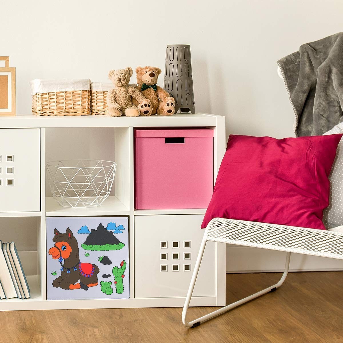 diMio Aufbewahrungsbox Lama 35x35x33cm zum bemalen inkl. Buntstifte Faltbox Korb