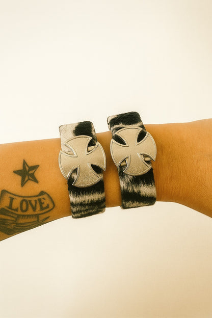 2er Set Armband Kreuz Zebra Biker Punk Gothic Rock Festival Unisex Armschmuck