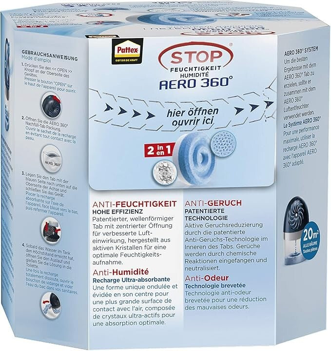 2x Pattex Aero 360° Nachfülltabs Luftentfeuchter Anti Feuchtigkeit Geruch Tabs