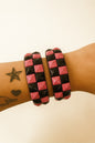 2er Set Armband Schwarz Pink Nieten Armschmuck Schmuck Accessoire Punk Festival