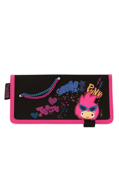 Kinder Geldbeutel Schwarz / Pink Geldbörse Portemonnaie Accessoire Wallet Punk