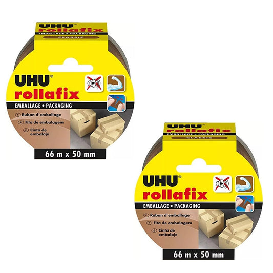 2x Uhu Rollafix Packband braun 66m x 50mm Paket Versandband Verpackung Klebeband