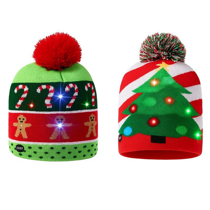 2er Set LED Mütze Lebkuchen & Tanne Weihnachtsmütze Strickmütze Weihnachten