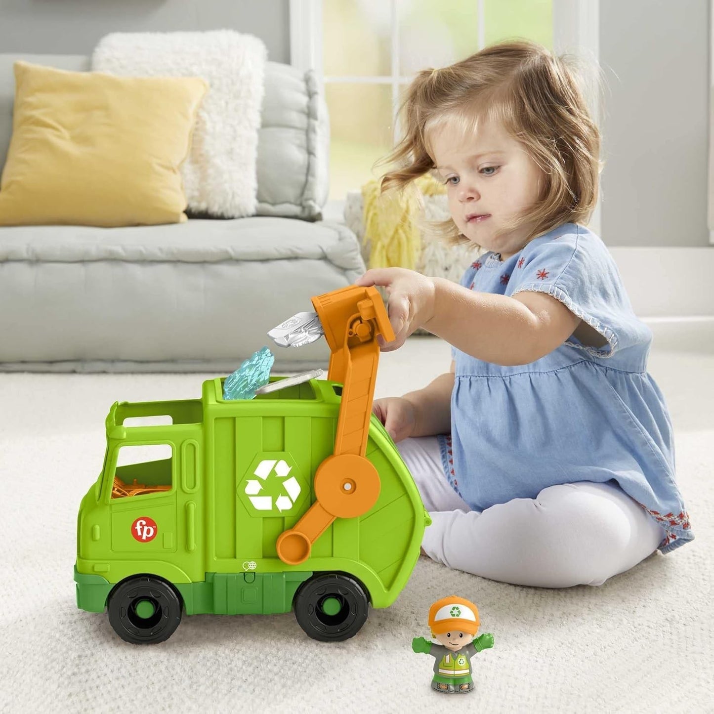 Fisher Price Little People Recycling Müllwagen mit Figur und Sound Müllabfuhr