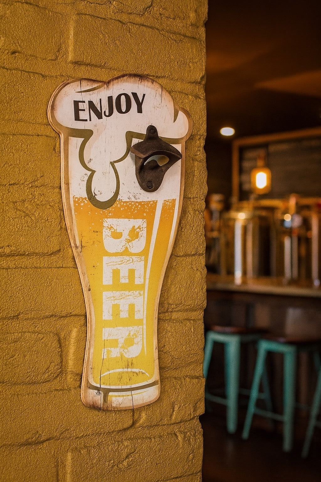 Schild Enjoy Beer mit Flaschenöffner 40x20 cm Drink Bier Deko Kneipe Bar Gastro