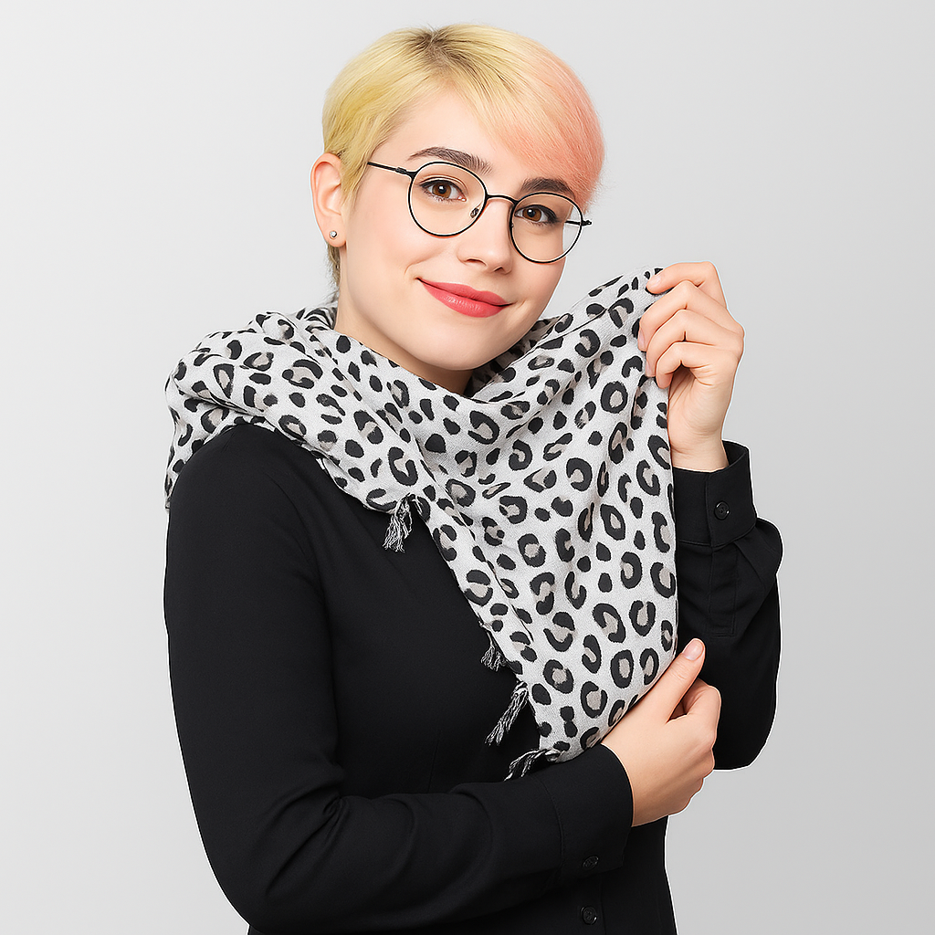 Tuch Damen Leopard Tuch Fransen Halstuch weiß schwarz Schal Safari Look Animal