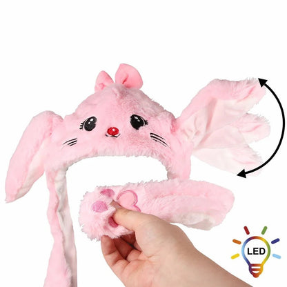 2er Set LED Licht Einhorn/Katze Blau/Pink Wackelohr Plüsch Mütze Bewegliche Ohren