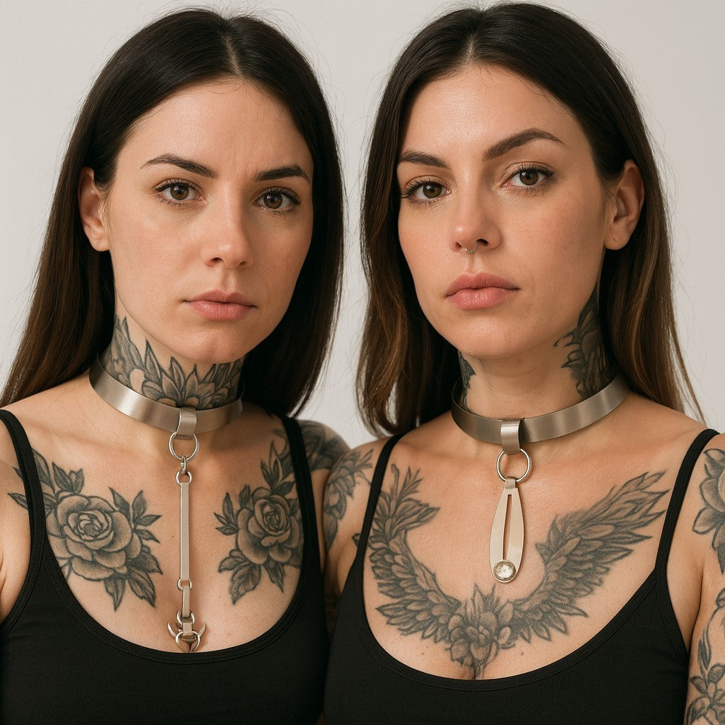 2er Set Edelstahl Halsband Nieten Choker Kette Gothic Tattoo Schmuck Halsreif
