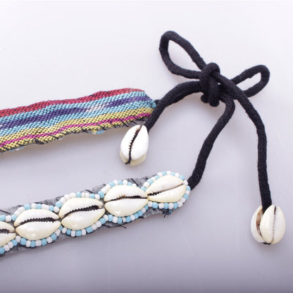 Boho Muschelgürtel Blau/Weiß – Schmaler Taillen- & Hüftgürtel im Ibiza-Style