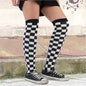 Socken Schwarz Weiß Kariert Schachbrett Strümpfe Overknees One Size Damen Mode