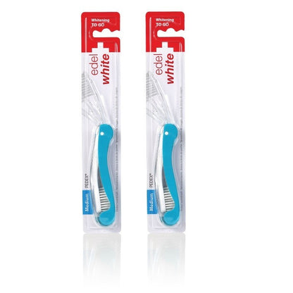 2x edel+white Flosserbrush TO GO Medium Zahnbürste Reisezahnbürsten einklappbar