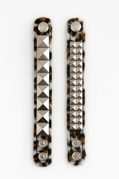 2er Set Armband Leopard Rockabilly Vintage Rocker Pyramiden-Nieten Accessoires