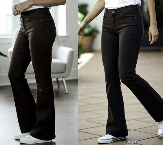 Bootcut Damen Jeans Schlaghose Flared Hüft Hose Black Denim Pants Größe 34-52