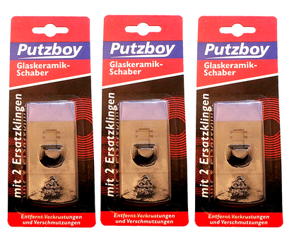 3x Glaskeramik-Schaber Putzboy Herd reinigen Ceranfeld Kochfeld sauber Glas