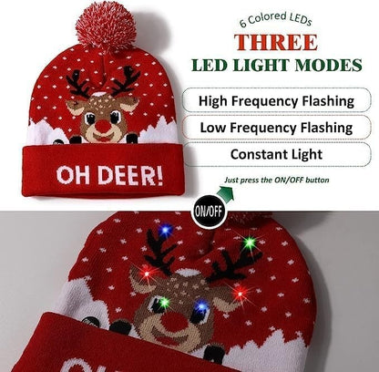 3er Set LED Licht Mütze Oh Deer & Rentier & Tanne Weihnachtsmütze Mützen Weihnachten